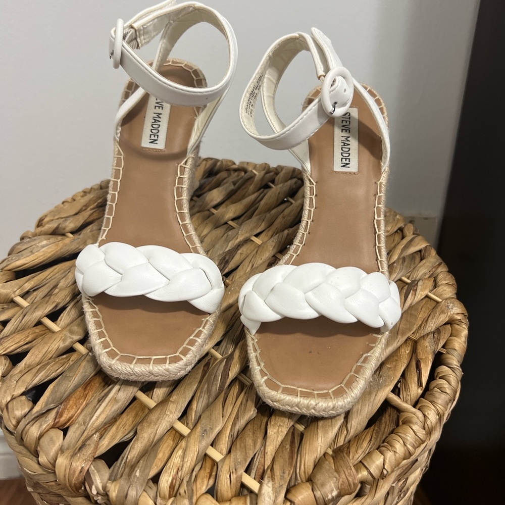 Steve Madden White Braided Wedges